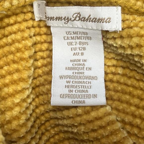 Tommy Bahama Scalloped Hem Sweater Kids Mustard 7-8 Cropped Cable Knit - Picture 7 of 9